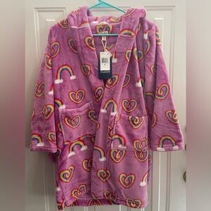 Hatley Twisty Rainbow Hearts Fleece Robe Size Youth XL. Brand New With Tags.